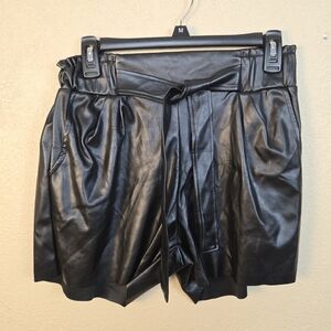 Haley & June Glossy Black High Waist Shorts with Tie Large (5586)